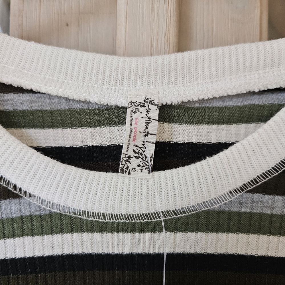 NWT Free People Good on You Army Green Stripe Round Hem Ribbed Tee Top - Picture 8 of 16